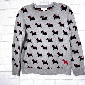 Charter Club Scottie Dog Sweater‎ Petite M Gray Novelty Knit Preppy Classic Dogs